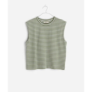 Madewell Green and White Striped Muscle Tee